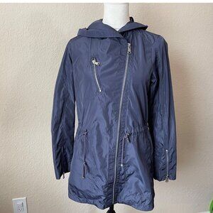 Vince Camuto Asymmetrical Zip Up Women Purple Anorak Hooded Rain Jacket Size S